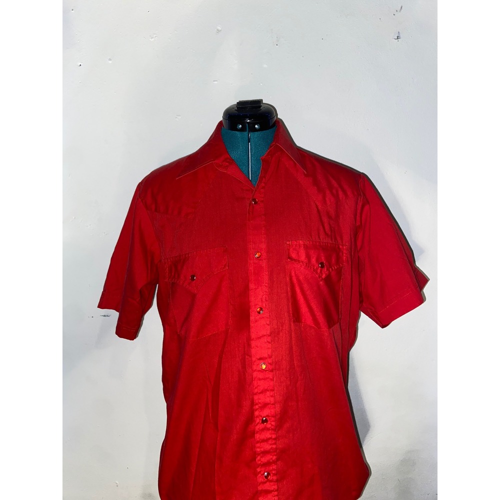 Ely Cattleman Mens Short Sleeve Western Pearl Snap Shirt Red Size 15 Vintage S